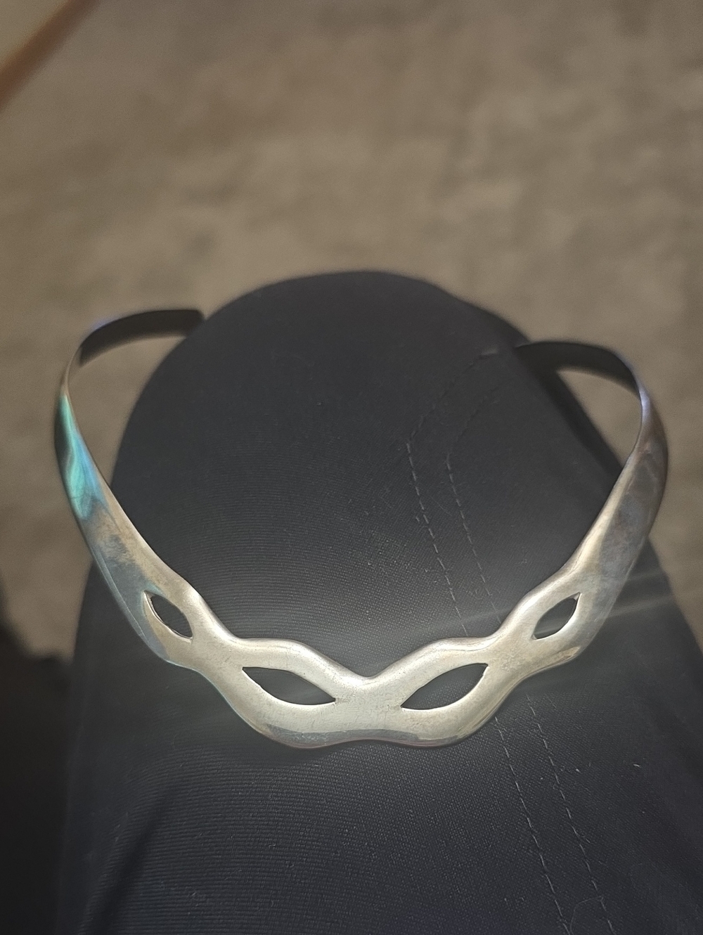 Sterling Silver Collar Necklace with Wave-Form Cutout Design - Mexico
